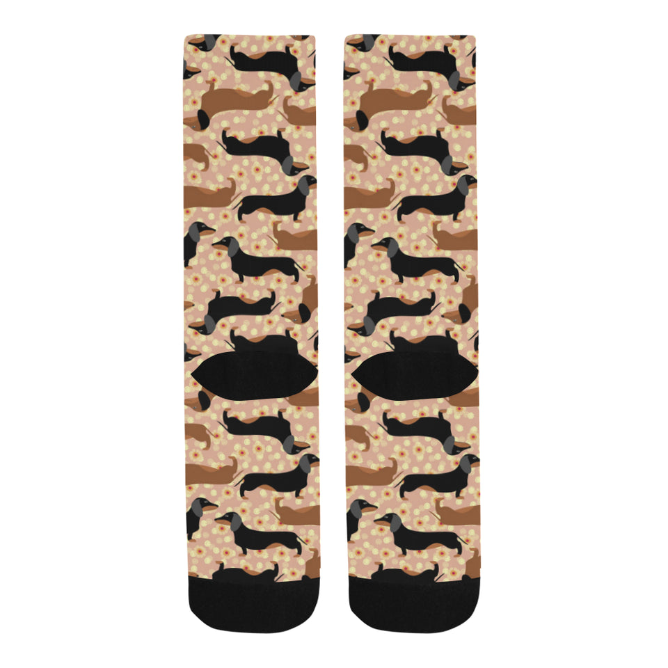 Dachshund floral background Crew Socks