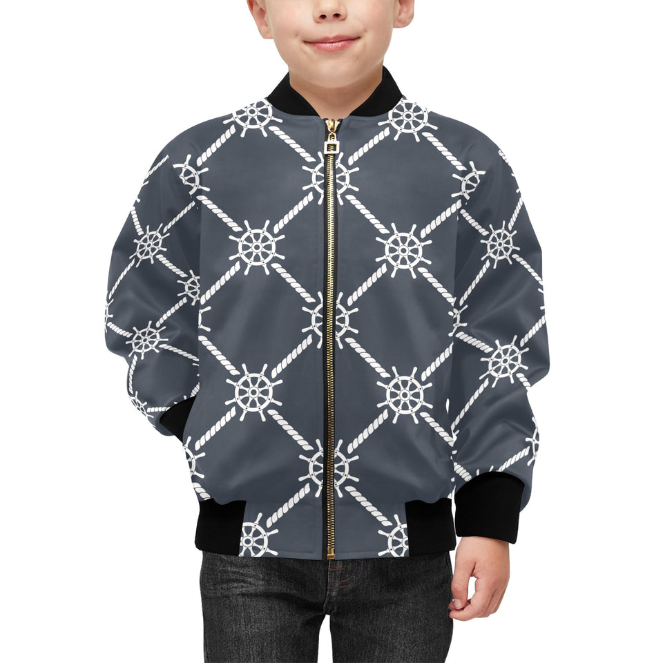 nautical steering wheel rope pattern Kids' Boys' Girls' Bomber Jacket