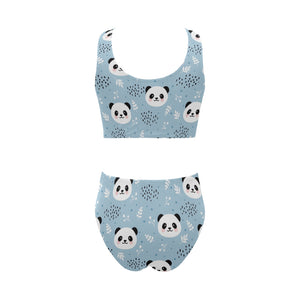 Cute panda pattern Chest Bowknot High Waisted Bikini Swimsuit