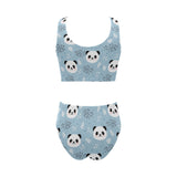 Cute panda pattern Chest Bowknot High Waisted Bikini Swimsuit