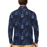 Blue Theme guitar pattern Men's Long Sleeve Polo Shirt