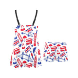 British Pattern Print Design 01 Chest Sexy Pleated Two Piece Swim Dress