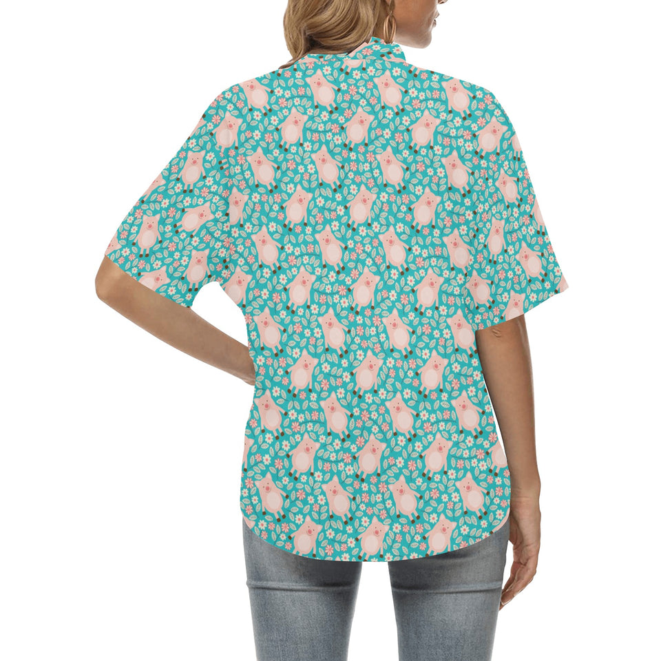 Pig Pattern Print Design 01 Women's All Over Print Hawaiian Shirt