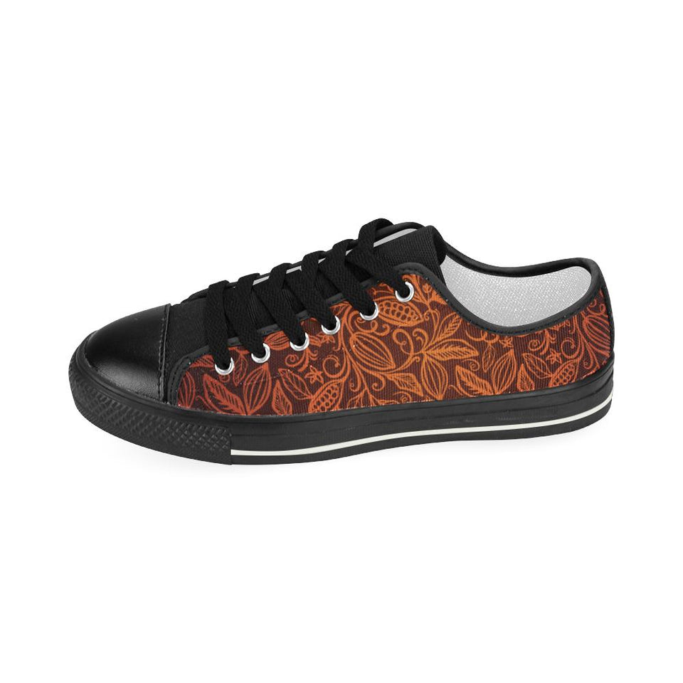 cacao beans tribal polynesian pattern Kids' Boys' Girls' Low Top Canvas Shoes Black