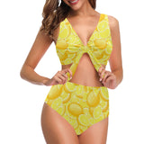 lemon pattern Chest Bowknot High Waisted Bikini Swimsuit