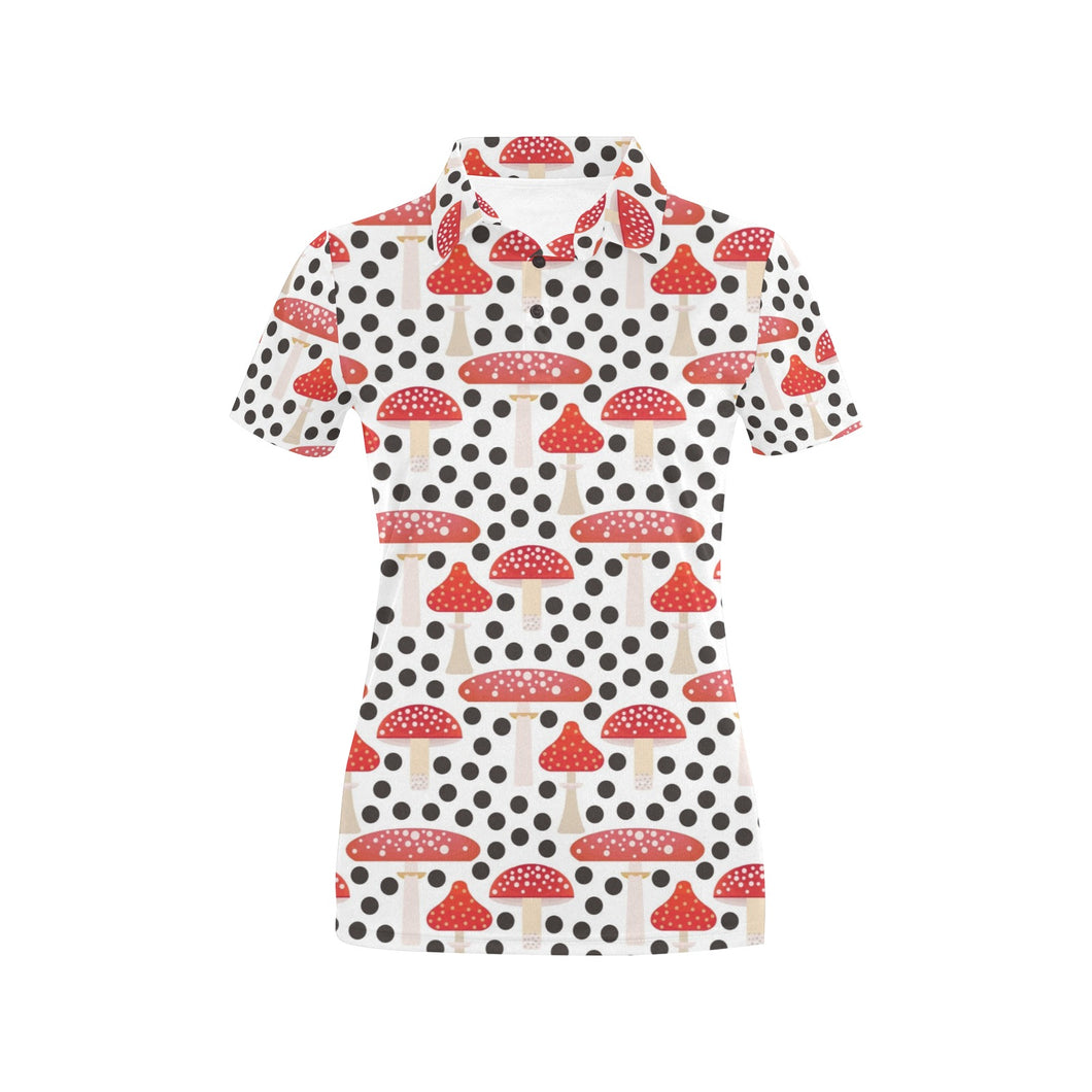 Red mushroom dot pattern Women's All Over Print Polo Shirt