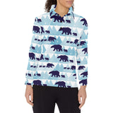 polar bear winter snow pattern Women's Long Sleeve Polo Shirt
