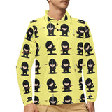 Cute ninja yellow background Men's Long Sleeve Polo Shirt