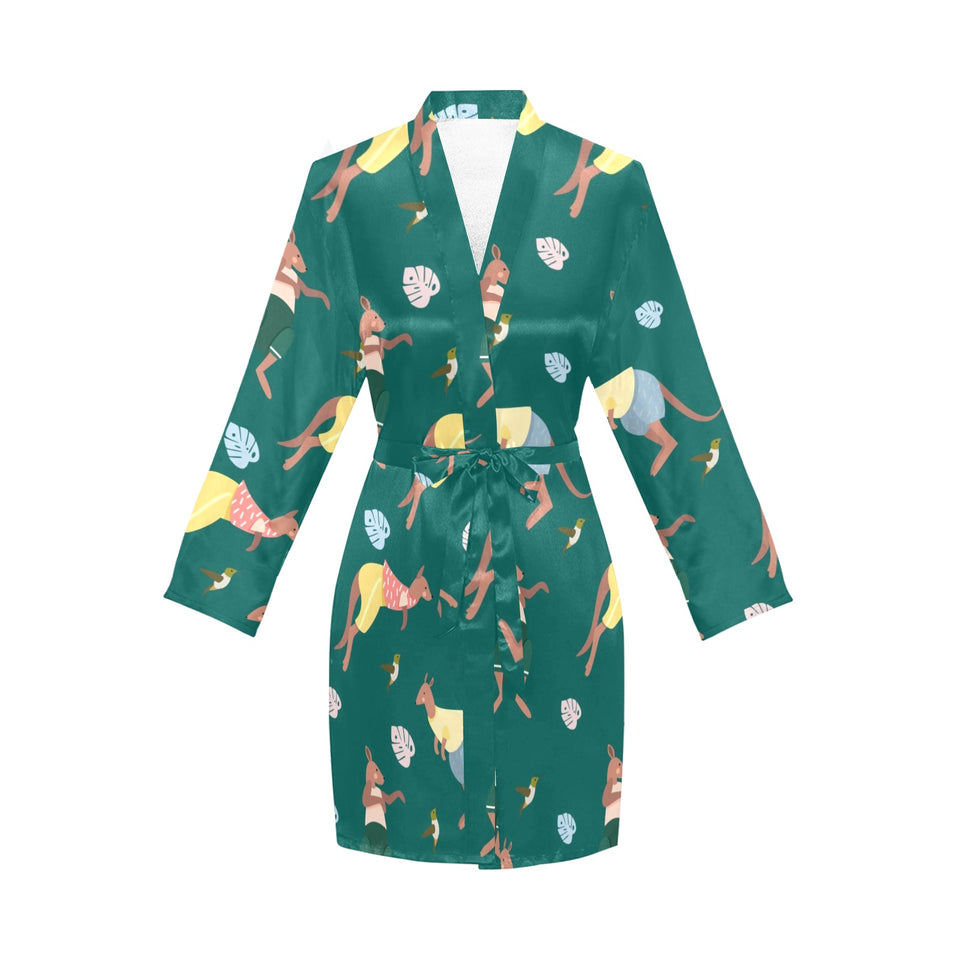 Kangaroo leaves pattern Women's Long Sleeve Belted Night Robe