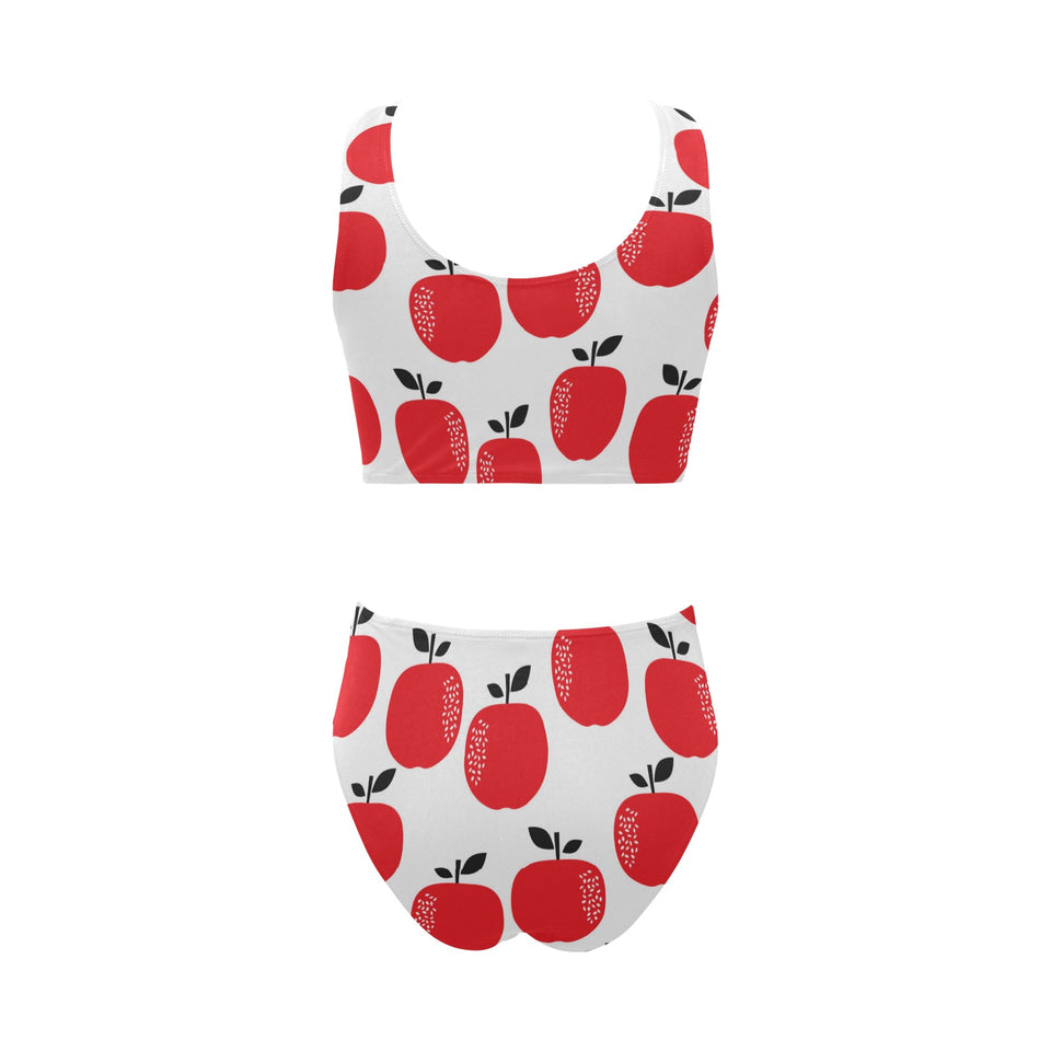 red apples white background Chest Bowknot High Waisted Bikini Swimsuit