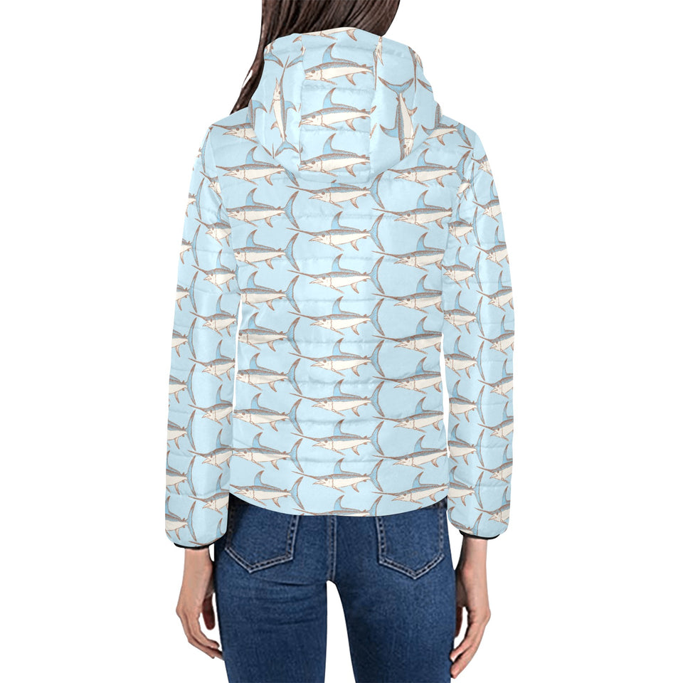 Swordfish Pattern Print Design 01 Women's Padded Hooded Jacket