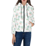 Pastel color cactus pattern Women's Padded Hooded Jacket