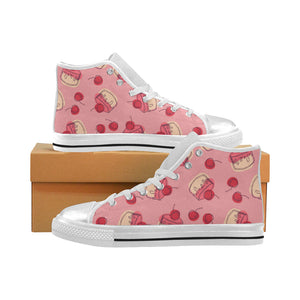 Cake cherry pattern Women's High Top Canvas Canvas Shoes White