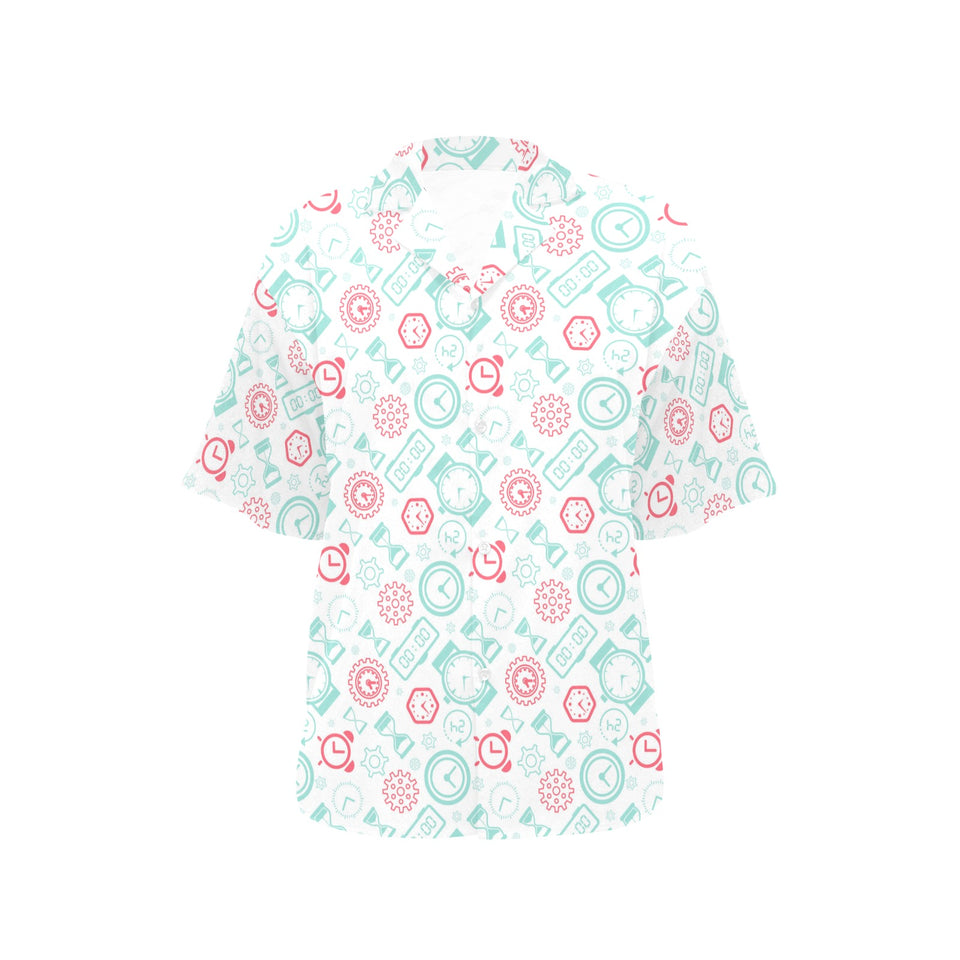 Clock time pattern blackground Women's All Over Print Hawaiian Shirt