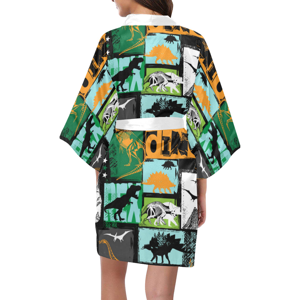 dinosaurs print pattern Women's Short Kimono Robe