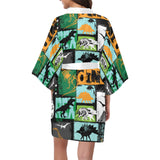 dinosaurs print pattern Women's Short Kimono Robe
