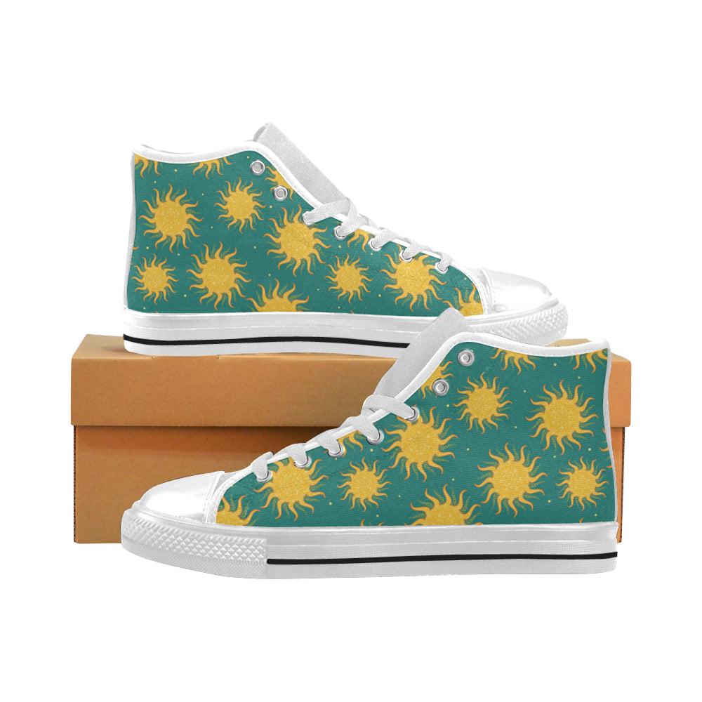 Sun green background Men's High Top Canvas Shoes White