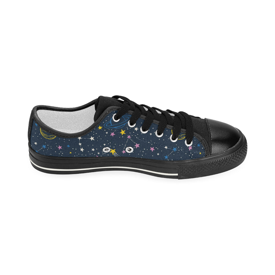 space pattern with planets, comets, constellations Women's Low Top Canvas Shoes Black