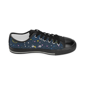 space pattern with planets, comets, constellations Kids' Boys' Girls' Low Top Canvas Shoes Black