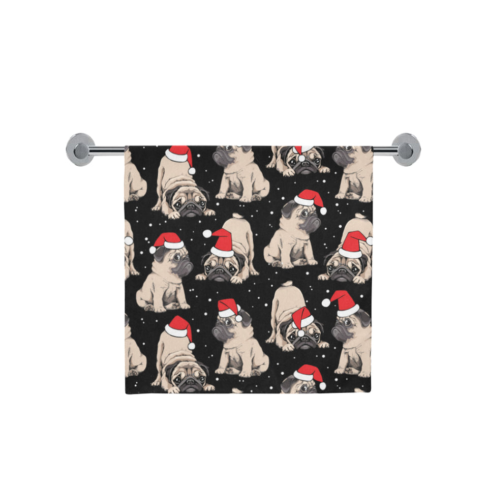 Christmas Pugs Santa_s red cap pattern Bath Towel