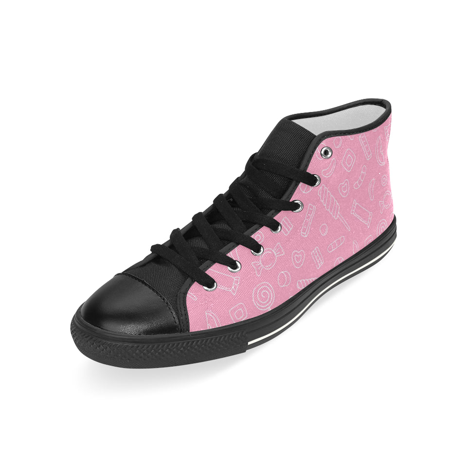 Sweet candy pink background Men's High Top Canvas Shoes Black