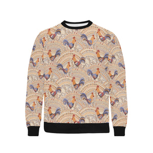 Cute rooster chicken cock floral ornament backgrou Men's Crew Neck Sweatshirt