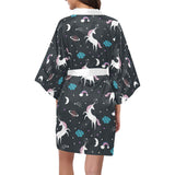 unicorn rainbows moon clound star pattern Women's Short Kimono Robe