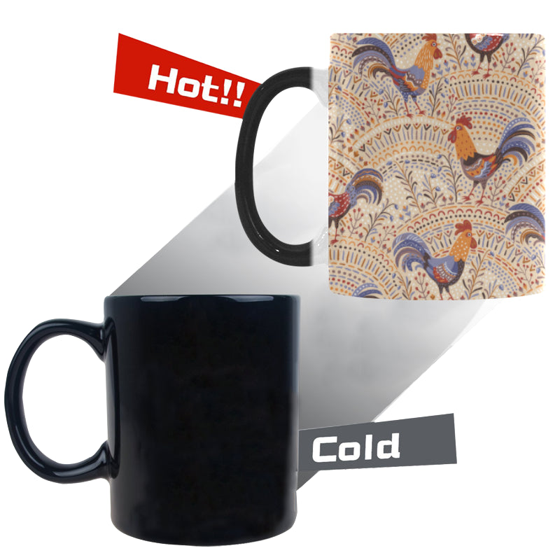 Cute rooster chicken cock floral ornament backgrou Morphing Mug Heat Changing Mug