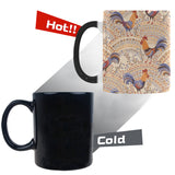 Cute rooster chicken cock floral ornament backgrou Morphing Mug Heat Changing Mug