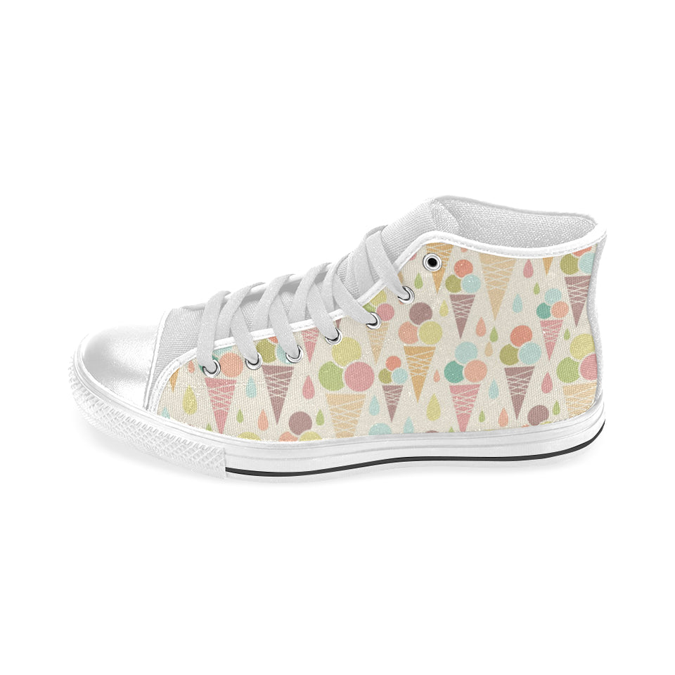 Ice cream cone pattern Men's High Top Canvas Shoes White