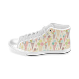 Ice cream cone pattern Men's High Top Canvas Shoes White