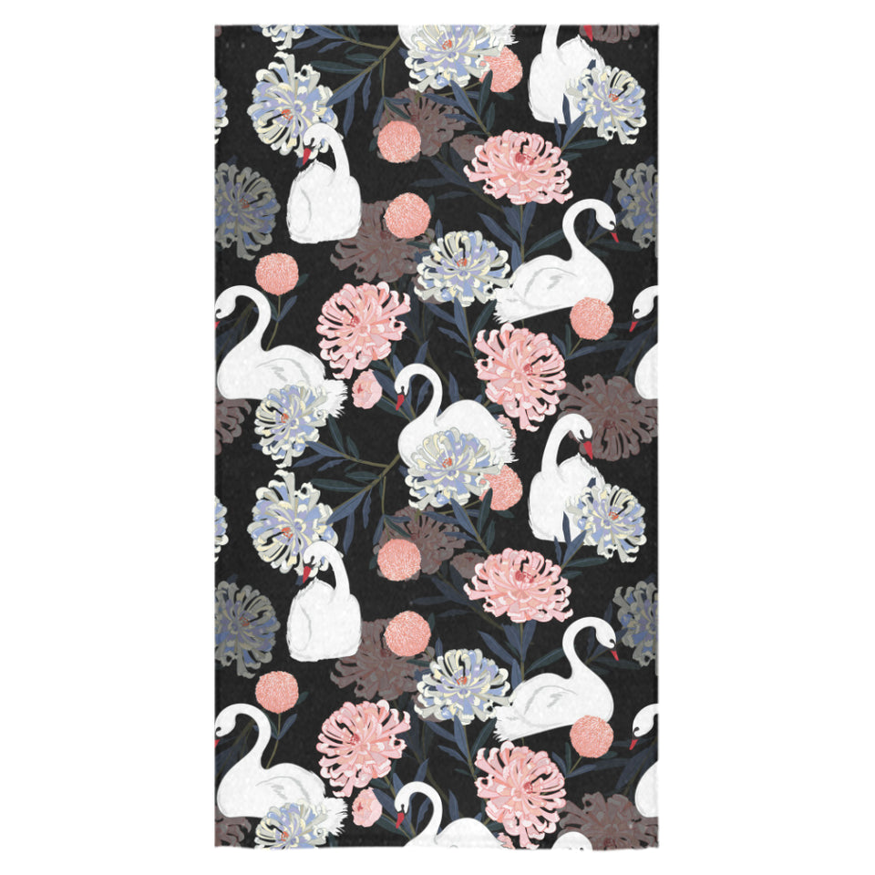 white swan blooming flower pattern Bath Towel