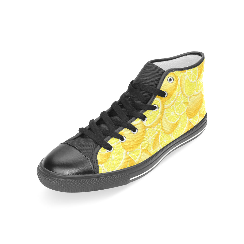 lemon pattern Women's High Top Canvas Shoes Black