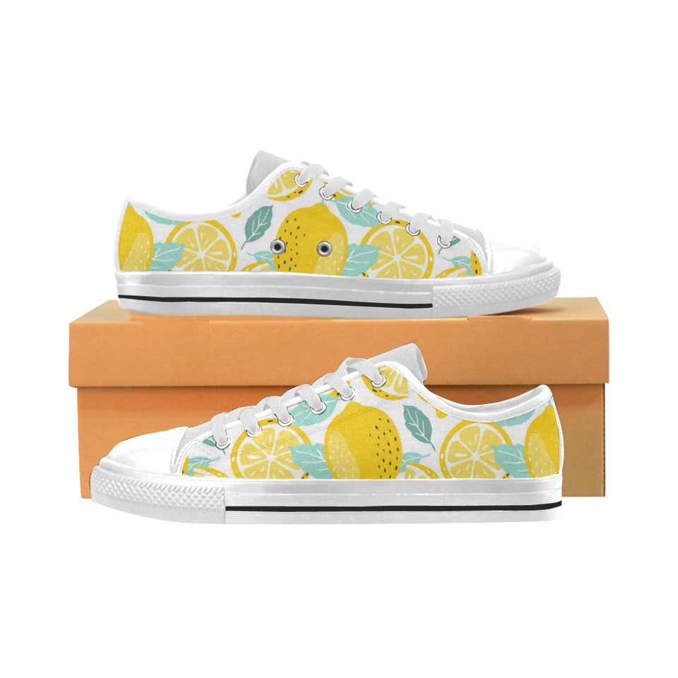 lemon design pattern Men's Low Top Canvas Shoes White