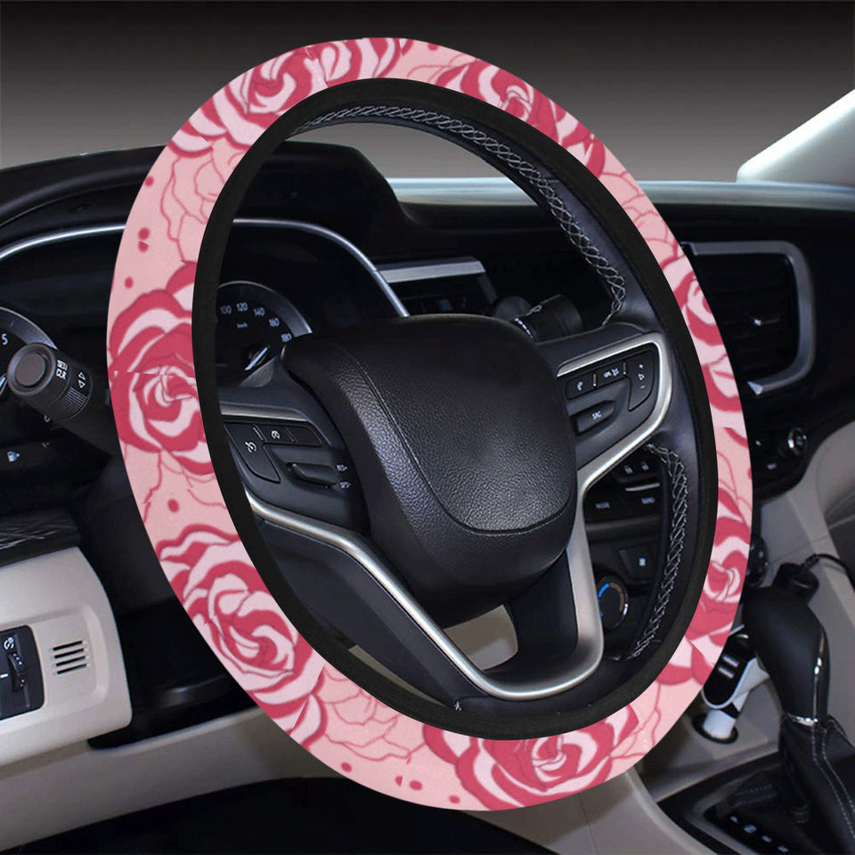 Rose Pattern Print Design 02 Car Steering Wheel Cover