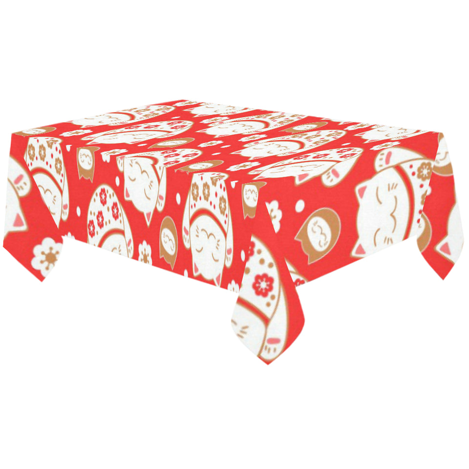 Cute Maneki neko cat red background Tablecloth