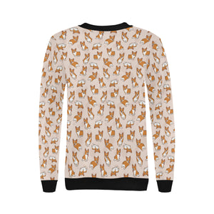 Cute Corgis Pattern pink background Women's Crew Neck Sweatshirt