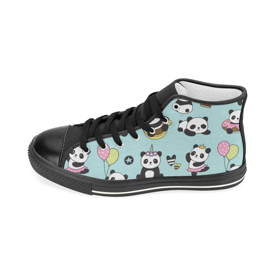 Cute baby panda pattern Women's High Top Canvas Shoes Black