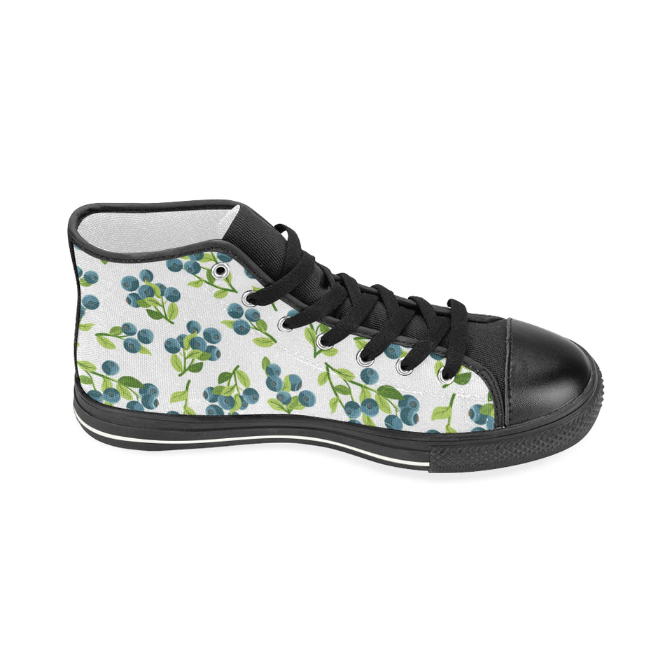blueberry white background Women's High Top Canvas Canvas Shoes Black