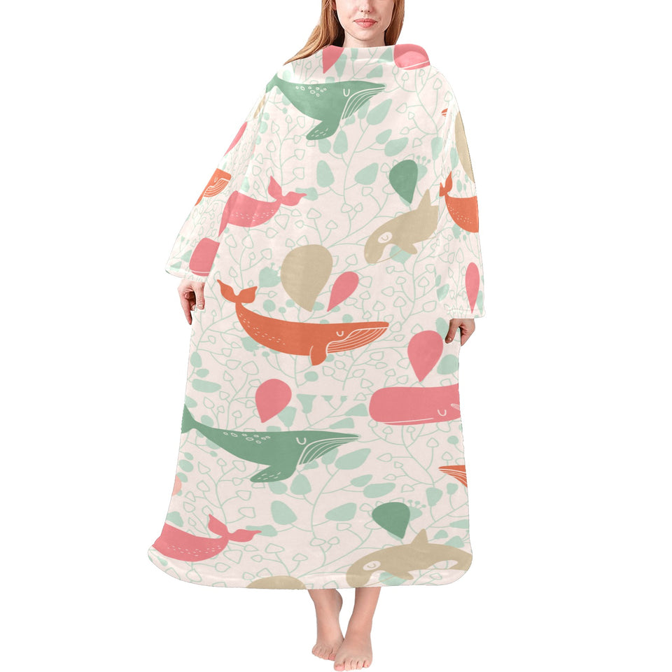 Cute whale pattern Blanket Robe with Sleeves