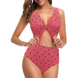 watermelon texture background Chest Bowknot High Waisted Bikini Swimsuit