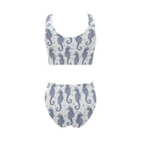 Seahorse pattern background Chest Bowknot High Waisted Bikini Swimsuit