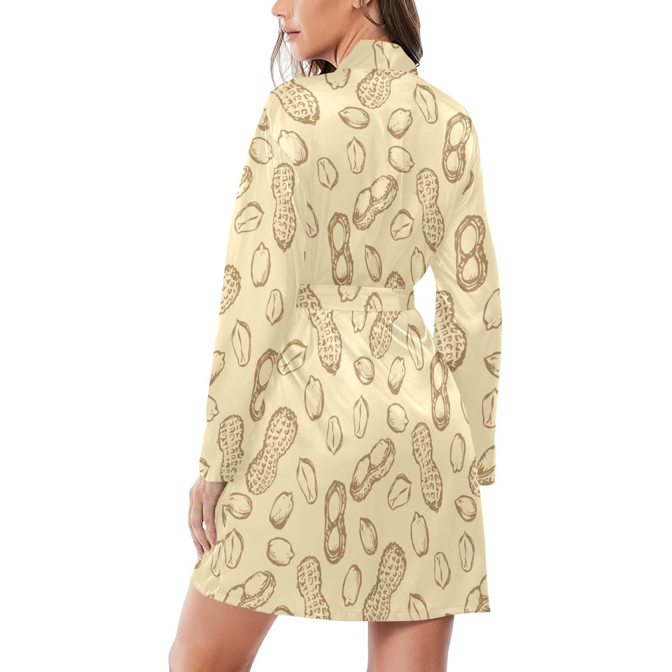 hand drawn peanuts pattern Women's Long Sleeve Belted Night Robe