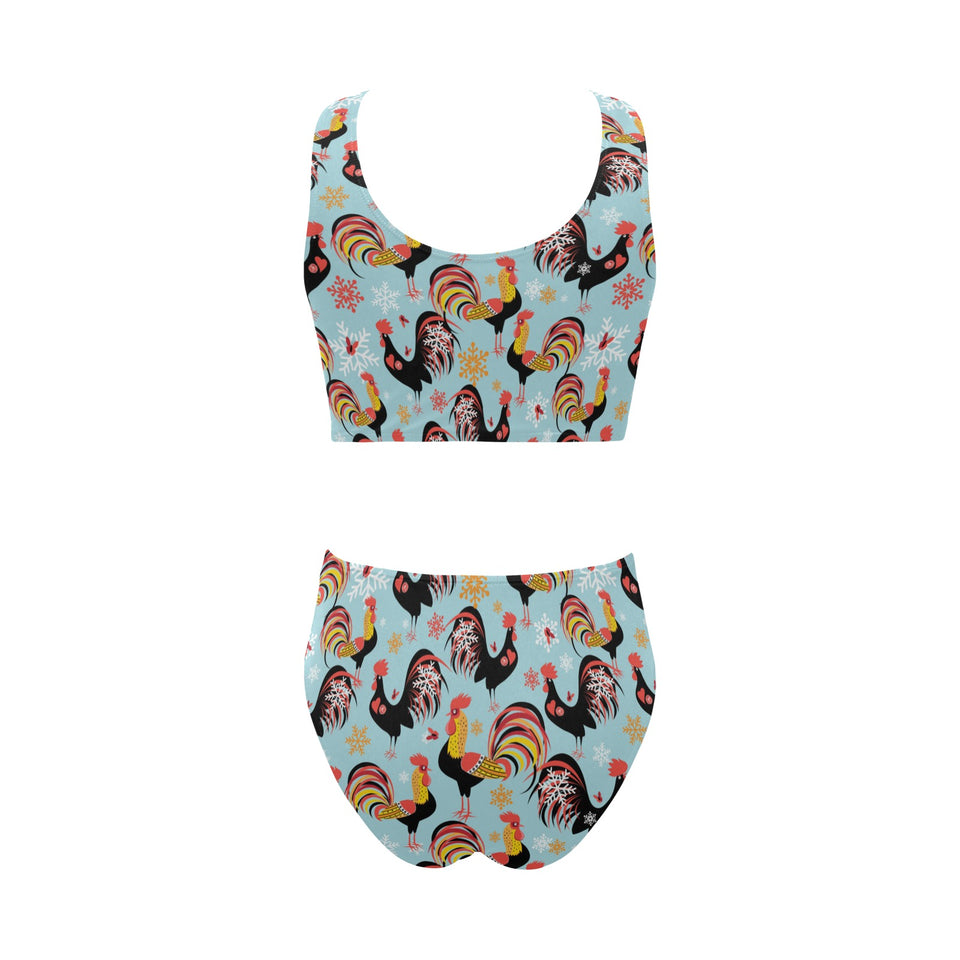 Rooster chicken cock snowfalke Chest Bowknot High Waisted Bikini Swimsuit