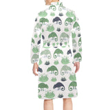 Chameleon lizard succulent plant pattern Men's Long Sleeve Belted Night Robe