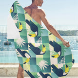 Toucan tropical leaves design pattern Beach Towel