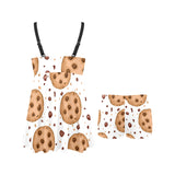 chocolate chip cookie pattern Chest Sexy Pleated Two Piece Swim Dress