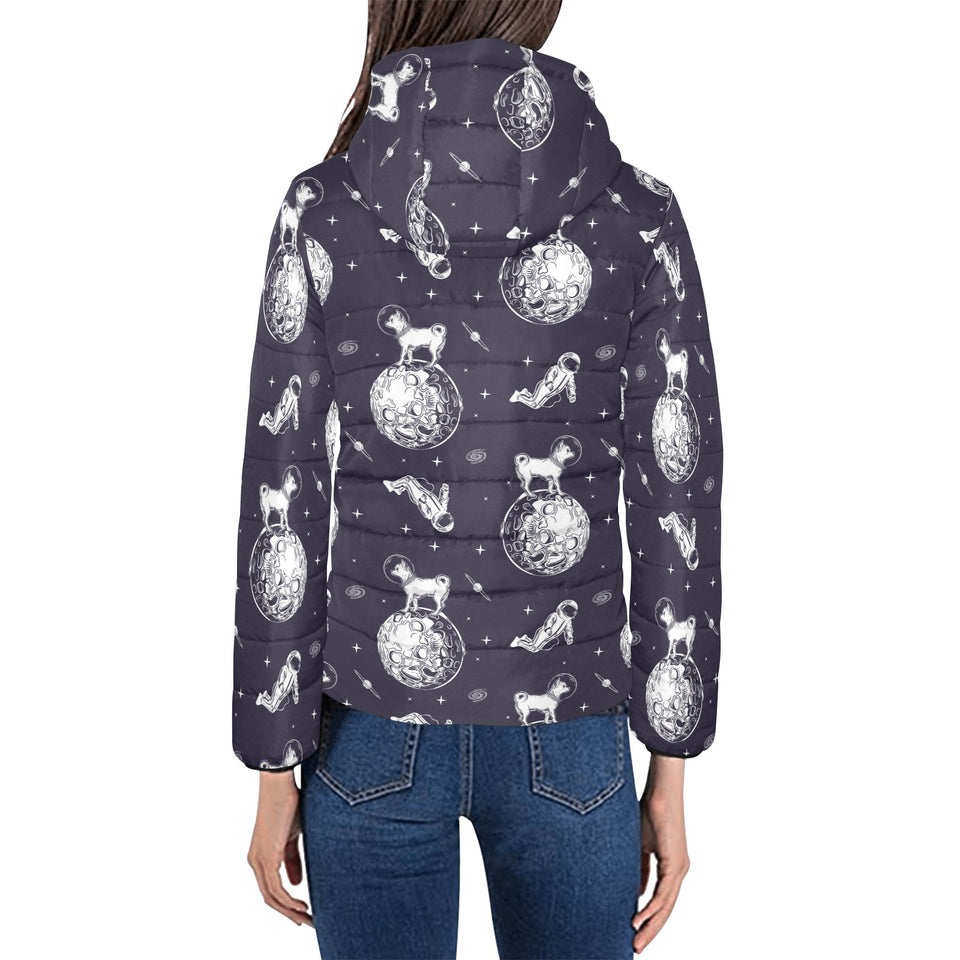 Chihuahua space helmet. astronaut pattern Women's Padded Hooded Jacket