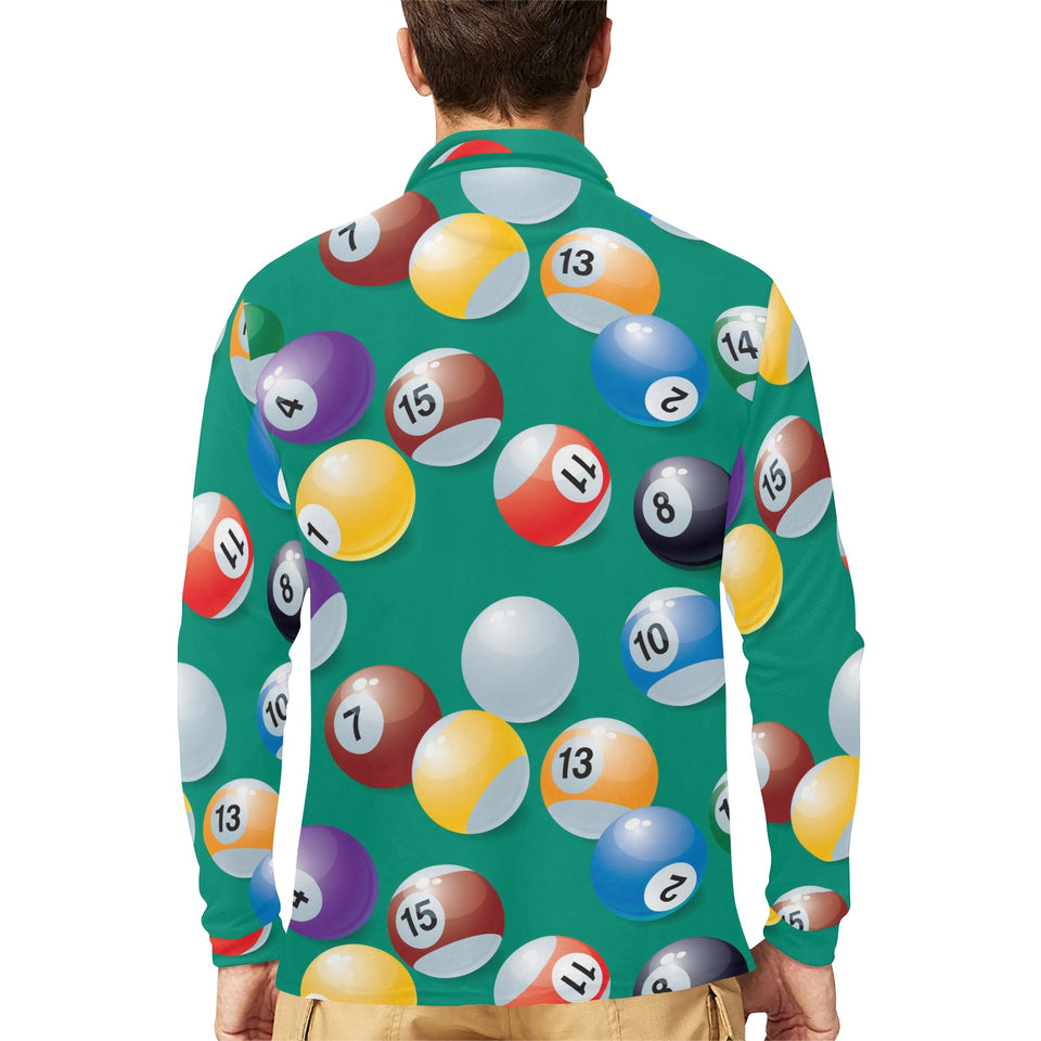 Billiard Ball Pattern Print Design 01 Men's Long Sleeve Polo Shirt