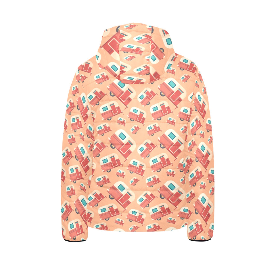Camper Van Pattern Print Design 03 Kids' Boys' Girls' Padded Hooded Jacket